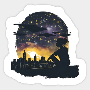 A silhouette of a person stargazing Sticker